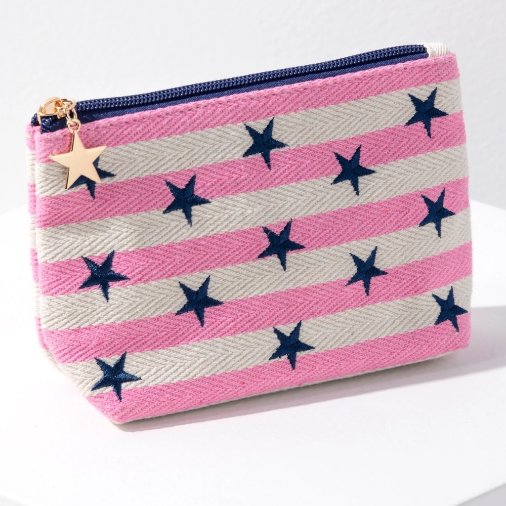 New with tags. Shiraleah. Pink star pouch. Embroidered